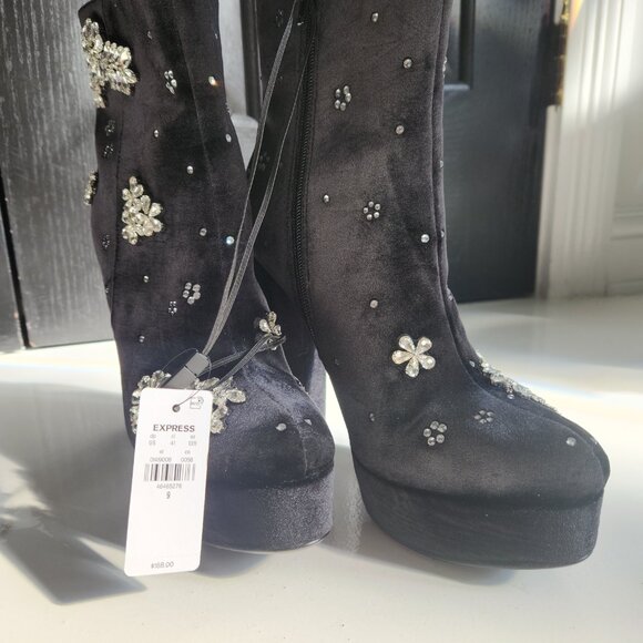 ✨ Express Rhinestone Embellished Platform Heeled Ankle Boots - Size 9 ✨ - Picture 7 of 9
